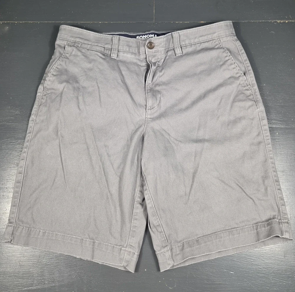 Sonoma Flexwear Men's Gray Chino Shorts Stretch Casual Flat Front Size 36